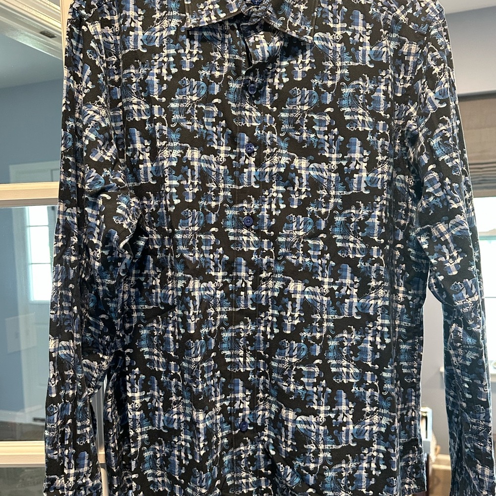 Robert Graham Black and Blue Casual Button Down Shirt